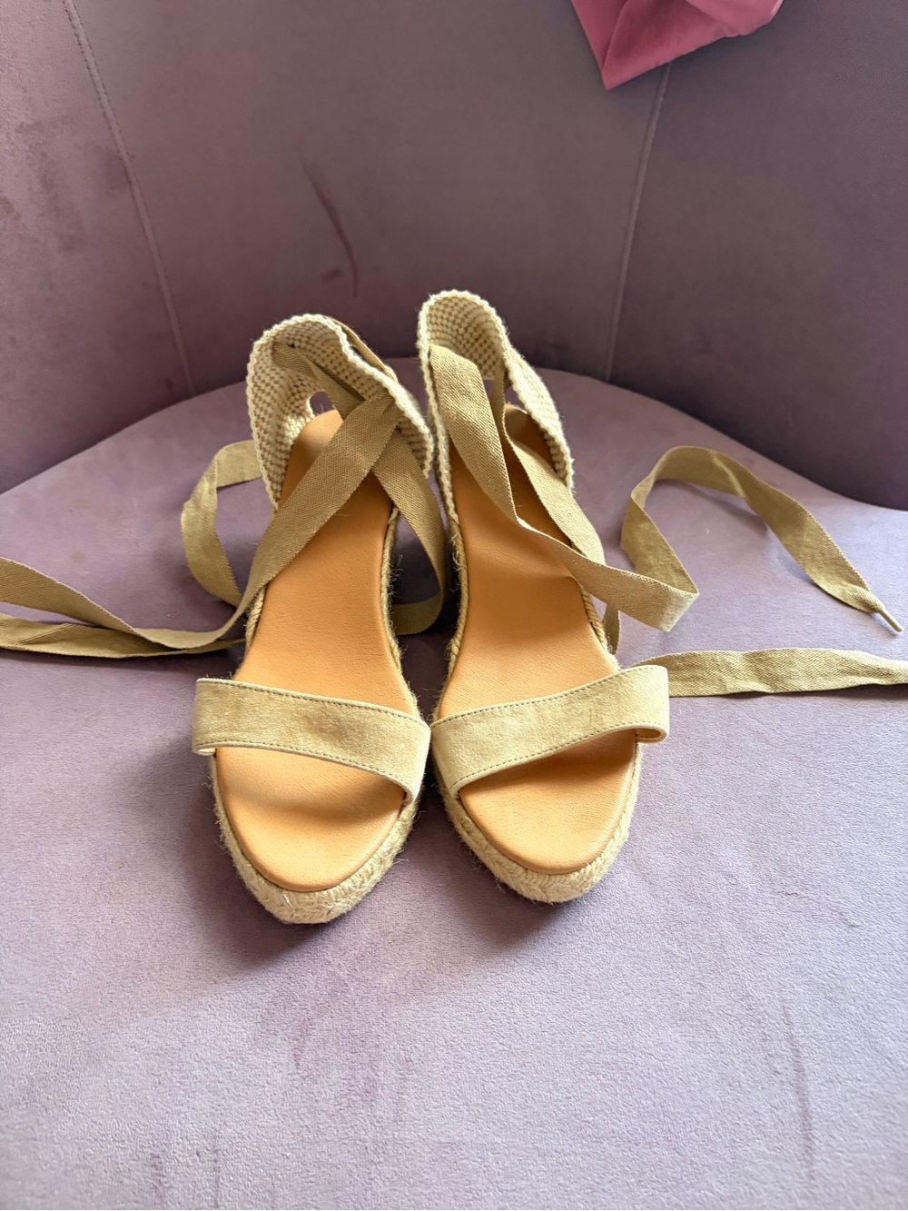 Classic Tie-Wrap Wedge Sandals in Tan - Picture 2 of 7
